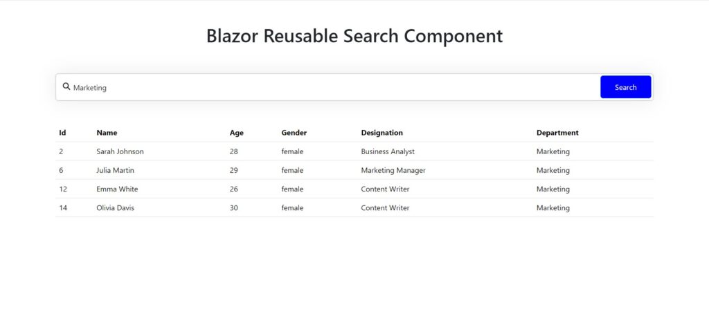 Creating a Reusable Blazor Search Component Blazor search component in action