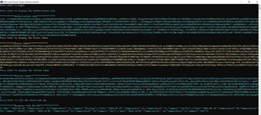Authorization Code Flow Azure Ad calling the API and showing the result