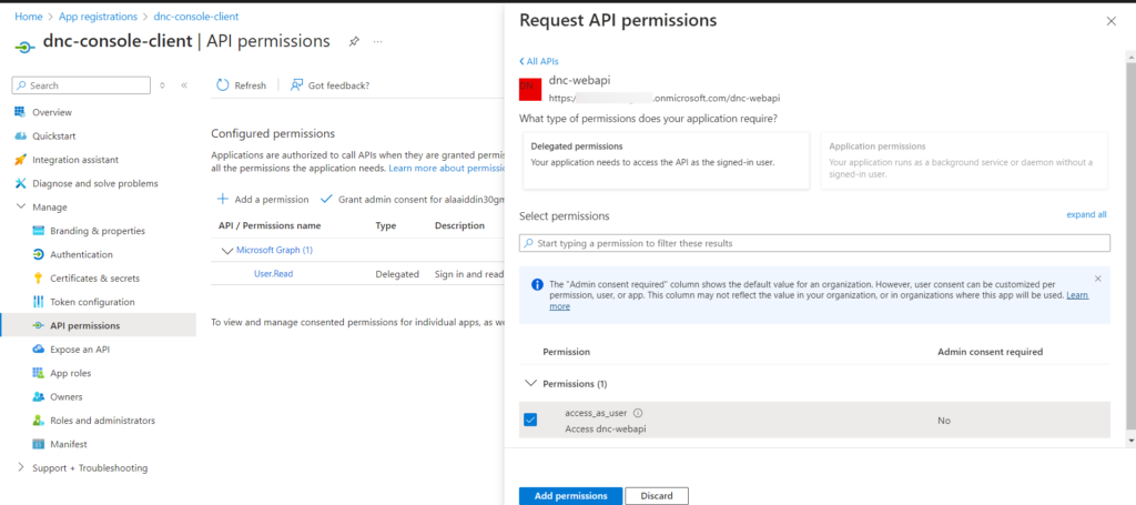 Authorization Code Flow Azure Ad Add permissions to the console client