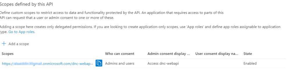 Authorization Code Flow Azure Ad created scope