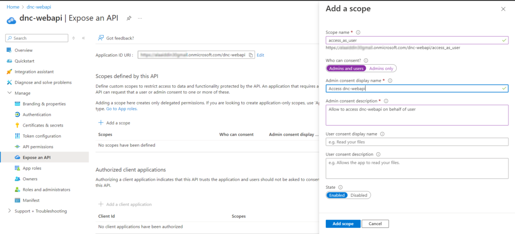 Authorization Code Flow Azure Ad expose an API