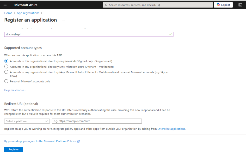 Authorization Code Flow Azure Ad Registering web api in Entra ID