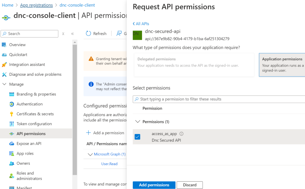 Client Credentials Flow in Entra ID Assign app role to console application