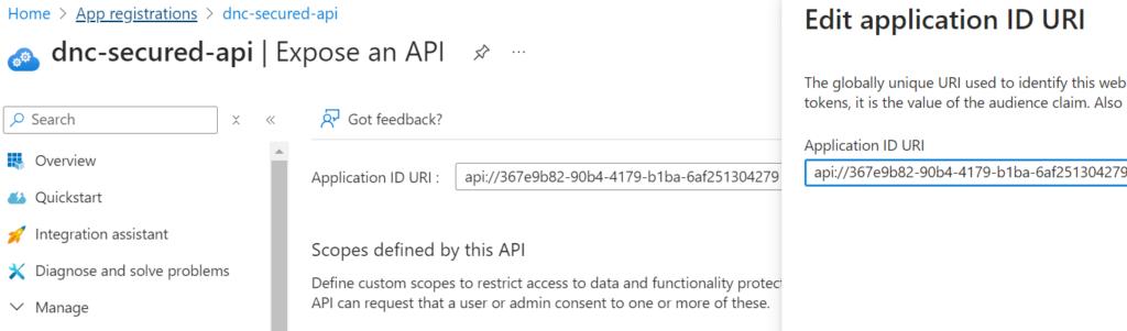 Client Credentials Flow in Entra ID Edit application Id URI
