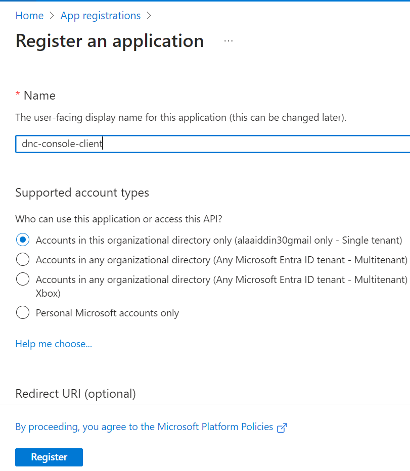 Client Credentials Flow in Entra ID Registering console client in Entra Id