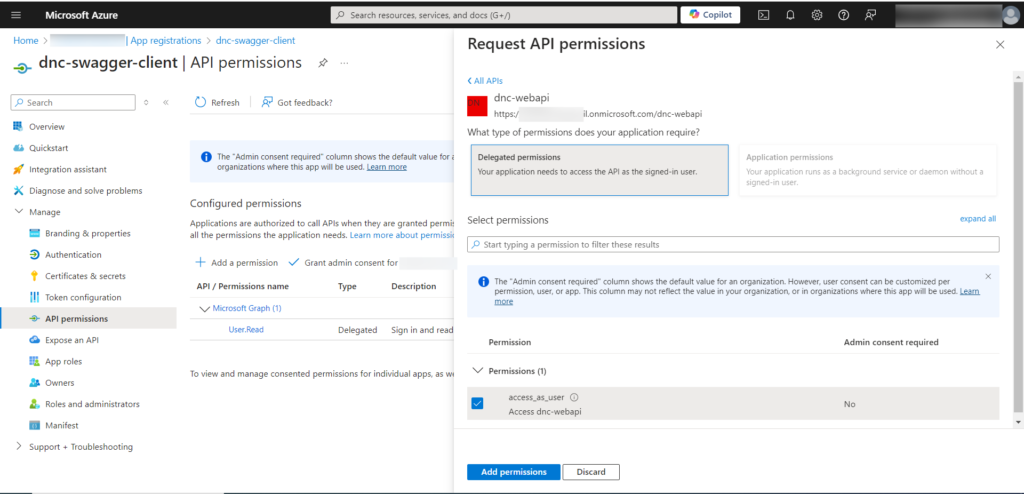 add permission to swagger client