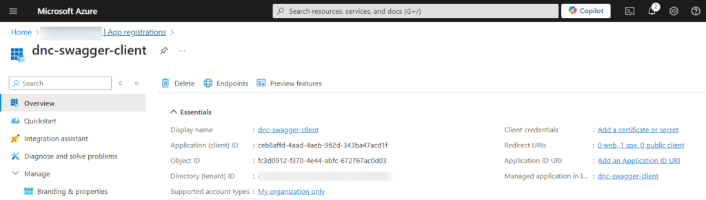 registered swagger client in azure active directory