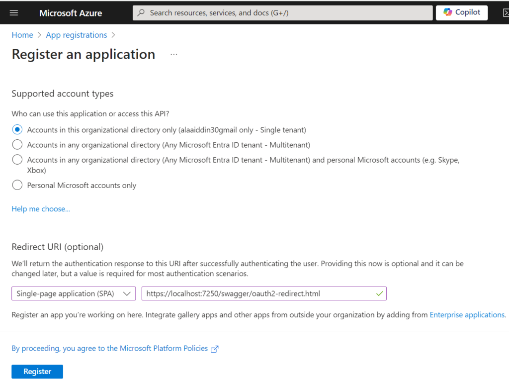 registering swagger client in azure active directory