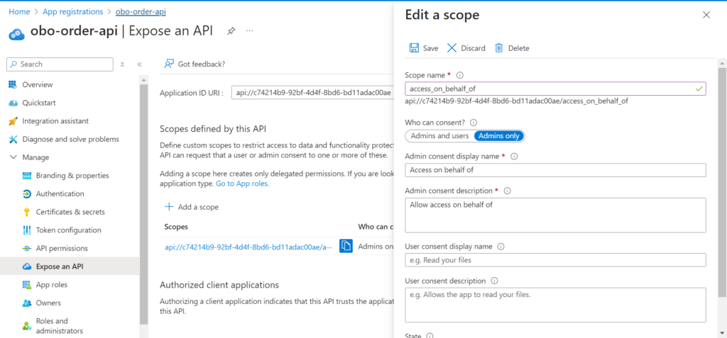 On Behalf Of Flow Entra ID On behalf of flow Entra ID,OBO flow with Entra ID in .NET 8,on behalf of flow,On Behalf Of flow Entra ID Example