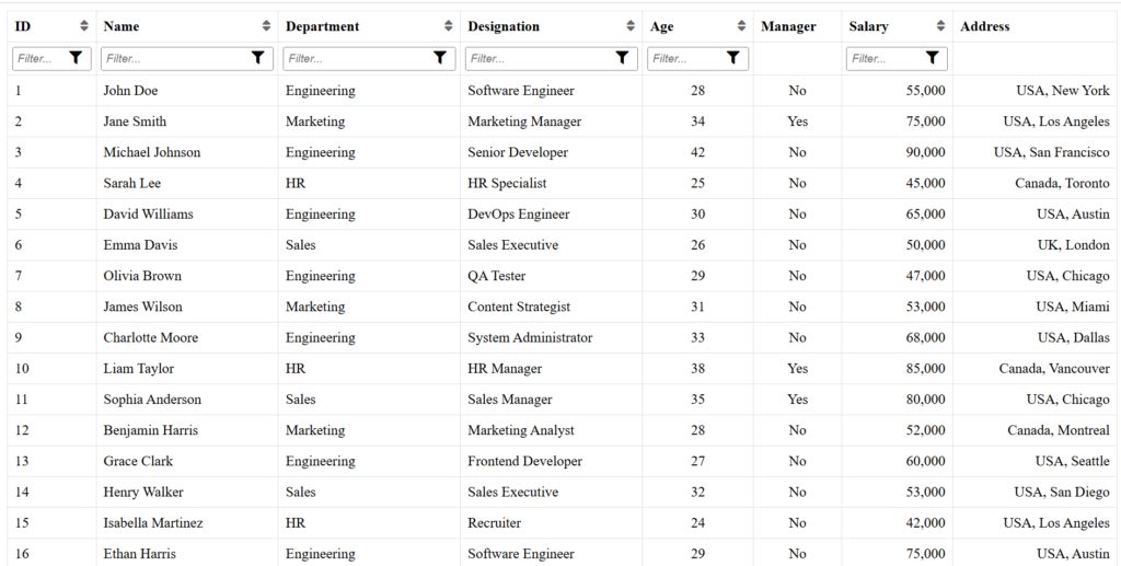 Build a Reusable Angular DataGrid Component Sorting, Filtering, and More in action