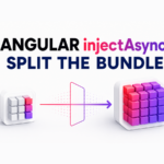 Angular 22 injectAsync diagram showing a heavy service split from the initial bundle and loaded asynchronously.