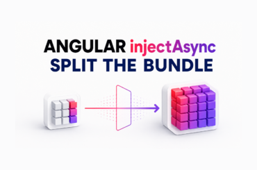 Angular 22 injectAsync diagram showing a heavy service split from the initial bundle and loaded asynchronously.