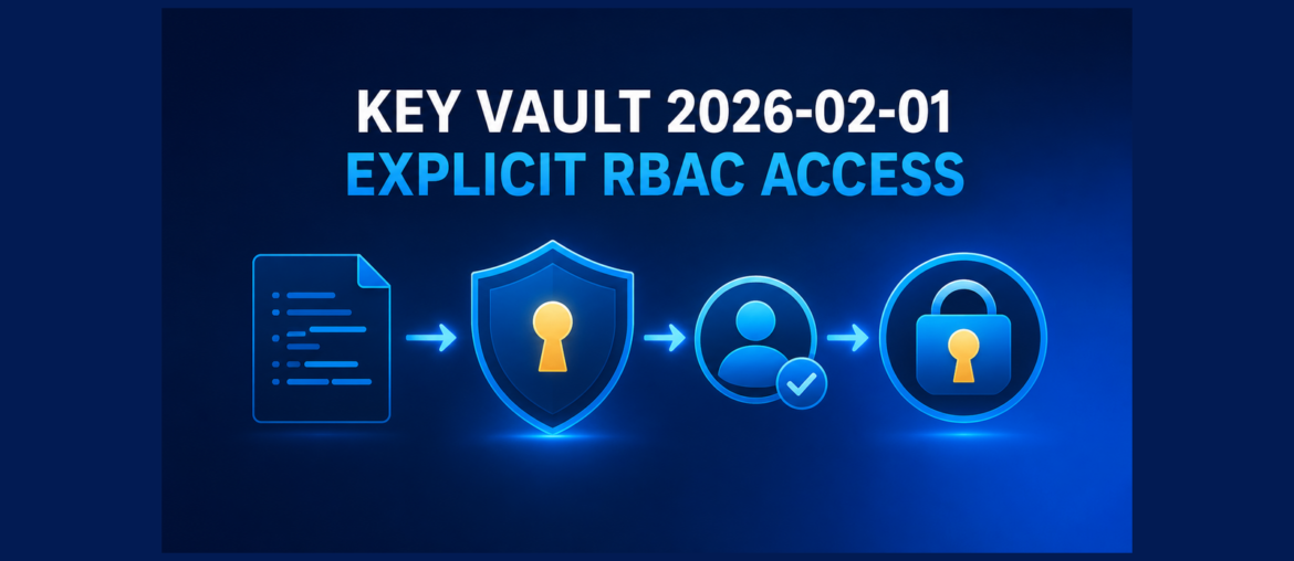 Azure Key Vault API 2026-02-01 showing explicit RBAC and verified data-plane access after an IaC deployment.
