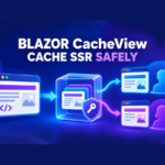.NET 11 Blazor CacheView diagram showing keyed static SSR caching that keeps rendered output separated between users.
