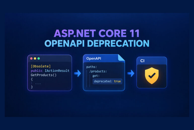 ASP.NET Core 11 OpenAPI deprecation flow from C# Obsolete metadata to deprecated true and a CI contract gate