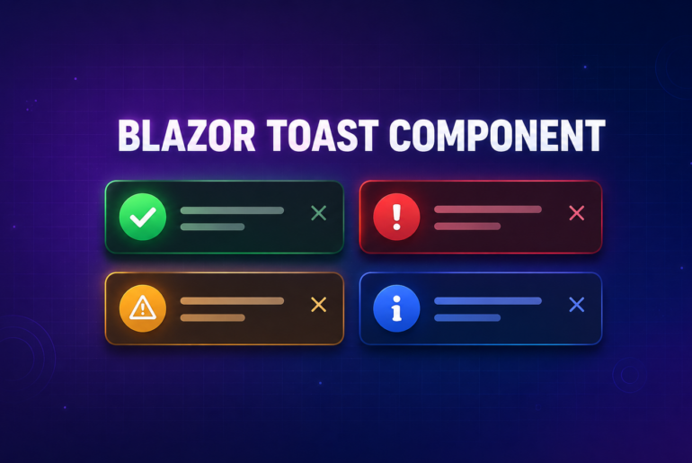 Reusable Blazor toast component with queued accessible notifications