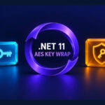 .NET 11 AES Key Wrap flow from a data key through an RFC 3394 wrapping ring to a protected wrapped key