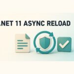 .NET 11 ChangeToken.OnChange async configuration reload shown as a protected refresh from a settings document to a validated state