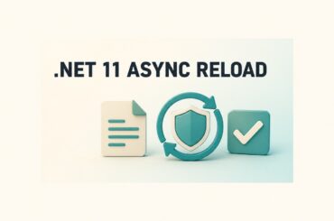 .NET 11 ChangeToken.OnChange async configuration reload shown as a protected refresh from a settings document to a validated state