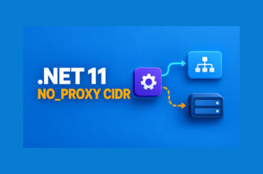 Diagram of a .NET 11 request bypassing a proxy for a NO_PROXY CIDR private subnet