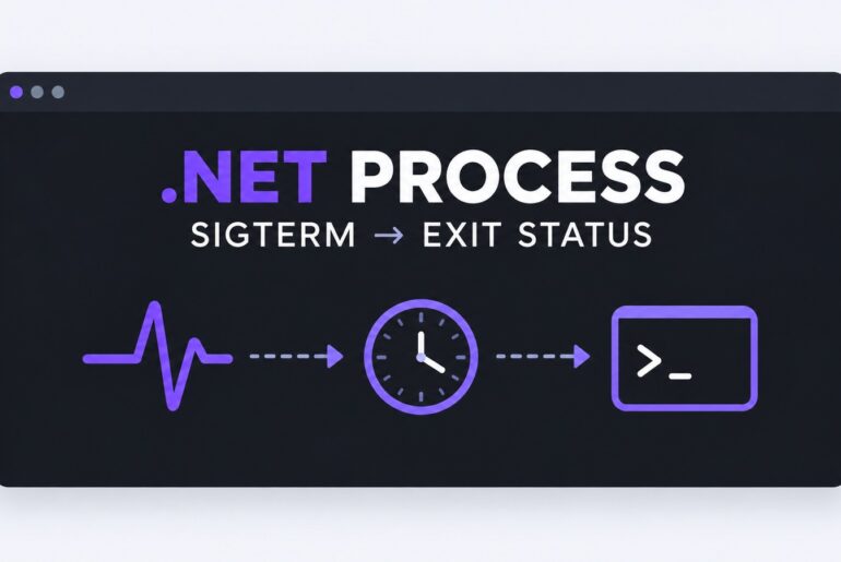 .NET 11 Process signal interface showing SIGTERM, a bounded wait, and a terminal exit-status result