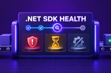 CheckSdkVulnerabilities .NET SDK health panel with CI indicators for vulnerable, end-of-life, and discontinued SDKs