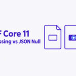 EF Core 11 JsonPathExists: missing property versus present JSON null illustrated by two document cards