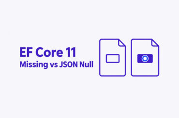 EF Core 11 JsonPathExists: missing property versus present JSON null illustrated by two document cards