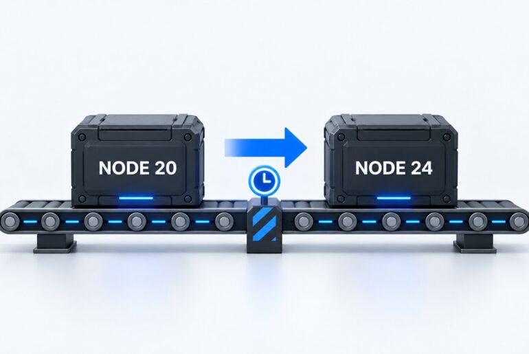 GitHub Actions Node.js 20 runtime moving through a checkpoint to Node.js 24