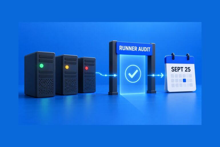 GitHub Actions self-hosted runners moving through a version audit gate before the September 25 deadline