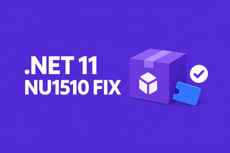 NU1510 in .NET 11 illustrated by a package box, detached dependency tab, and verification check