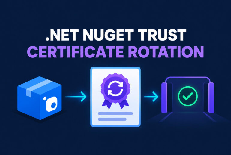 Microsoft NuGet certificate rotation flow from package through signing certificate to verified CI gate