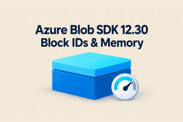 Azure Blob SDK 12.30: block IDs and download memory, shown with a storage block and gauge.