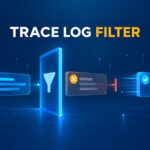 OpenTelemetry log events passing through an Azure blue trace sampling filter while one unsampled log is stopped.