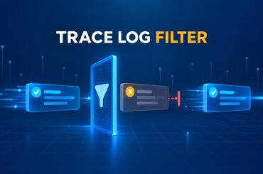 OpenTelemetry log events passing through an Azure blue trace sampling filter while one unsampled log is stopped.