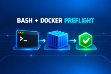 Azure pipeline flow from a Bash terminal through a Docker container to a successful preflight gate.