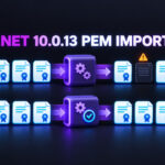 .NET 10.0.13 PEM import comparison showing one certificate lost on the raw path and all three restored by a guarded import.