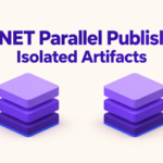 Two separate purple artifact stacks illustrating isolated artifacts for parallel .NET publish.