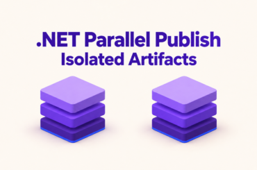 Two separate purple artifact stacks illustrating isolated artifacts for parallel .NET publish.