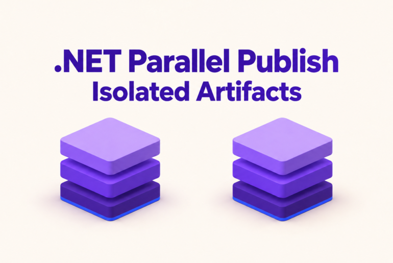Two separate purple artifact stacks illustrating isolated artifacts for parallel .NET publish.