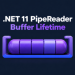 Purple segmented memory retained in a bracket: .NET 11 PipeReader buffer lifetime.